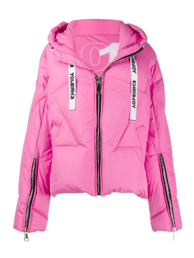 Shop Khrisjoy Logo Drawstring Puffer Jacket In Pink