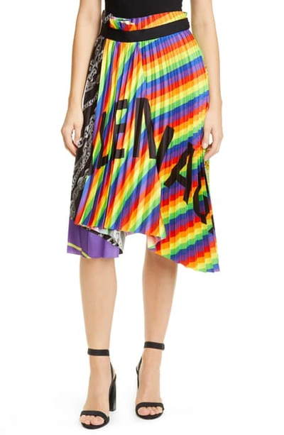 Shop Balenciaga Pleated Rainbow & Chain Print Twill Skirt In Rainbow/ Black