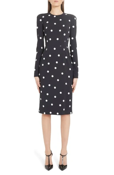 Shop Dolce & Gabbana Polka Dot Long Sleeve Sheath Dress In Black Dot