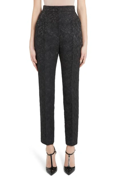 Shop Dolce & Gabbana High Waist Brocade Pants In Black