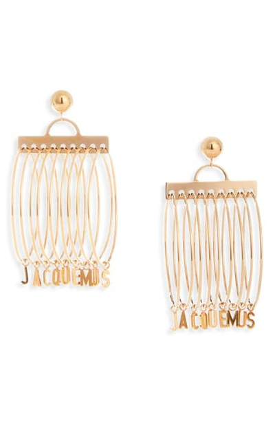 Shop Jacquemus Les Anneaux Logo Charm Earrings In Gold