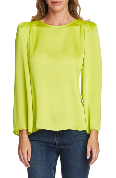 Shop Vince Camuto Long Sleeve Satin Blouse In Lime Chrome