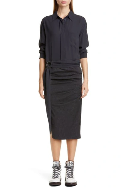 Shop Brunello Cucinelli Long Sleeve Ruched Shirtdress In Anthracite