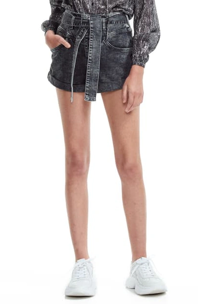 Shop Maje Illou Tie Waist Denim Shorts In Anthracite