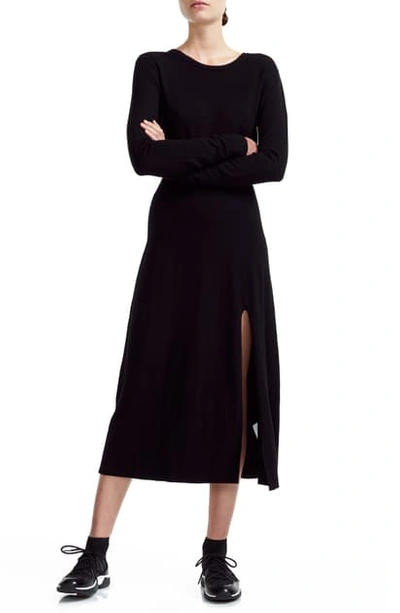 Shop Maje Rolland Open Back Long Sleeve Midi Sweater Dress In Black