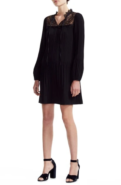 Shop Maje Rockette Pleated Long Sleeve Shift Dress In Black