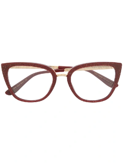 Shop Dolce & Gabbana Glitter Cat Eye Glasses In Red