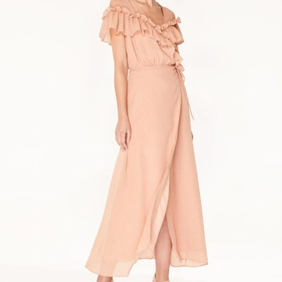 Shop Paisie Polka Dot Maxi Wrap Dress With Ruffle Details In Coral & White