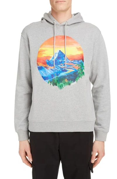 Shop Kenzo Mountain Graphic Cotton Hoodie In Pearl Grey