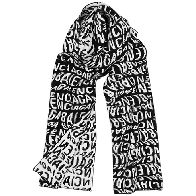 Shop Balenciaga Monochrome Intarsia Wool-blend Scarf In Black
