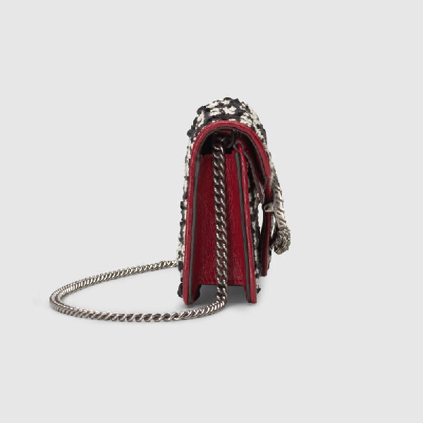 Gucci Dionysus Super Mini Leather-trimmed Tweed Shoulder Bag In Black | ModeSens