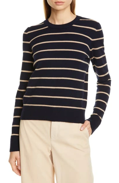 Shop Vince Stripe Cashmere Crewneck Sweater In Coastal/ Limestone