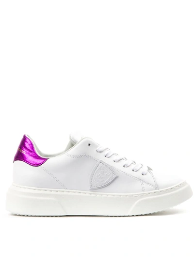 Shop Philippe Model White And Fucsia Leather Sneakers In White/fucsia