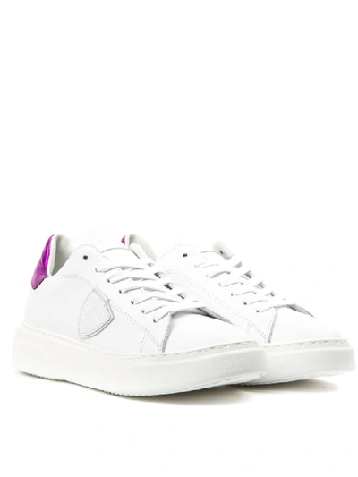 Shop Philippe Model White And Fucsia Leather Sneakers In White/fucsia