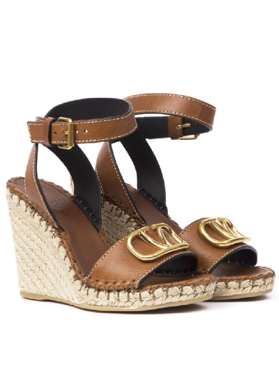 Shop Valentino Brown Leather Sandals With Logo