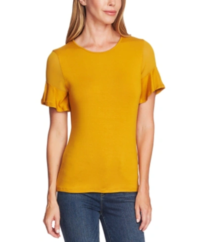 Shop Vince Camuto Fitted Flutter Sleeve Blouse In Honey Pot