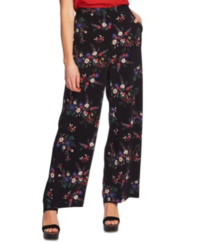 Shop Vince Camuto Floral-print Wide-leg Pants In Rich Black