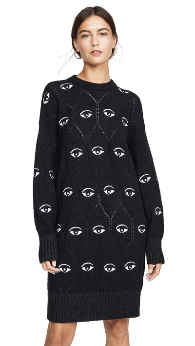 Shop Kenzo All Over Eye Sweater Dress In Black