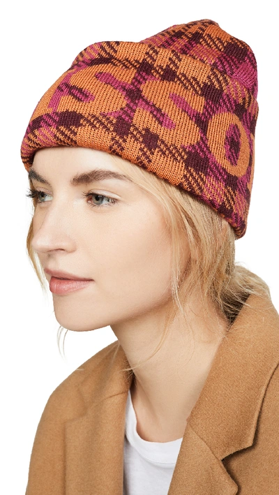 Shop Missoni Plaid Beanie With Branding In Pink