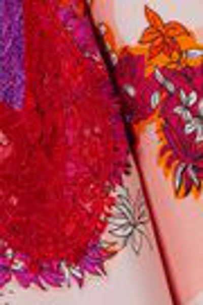 Shop Emilio Pucci Lace-trimmed Floral-print Silk-twill Top In Peach