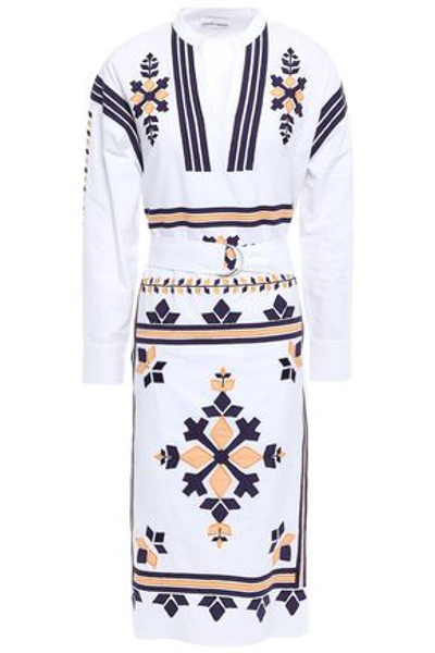 Shop Antik Batik Anika Belted Embroidered Cotton-poplin Dress In White