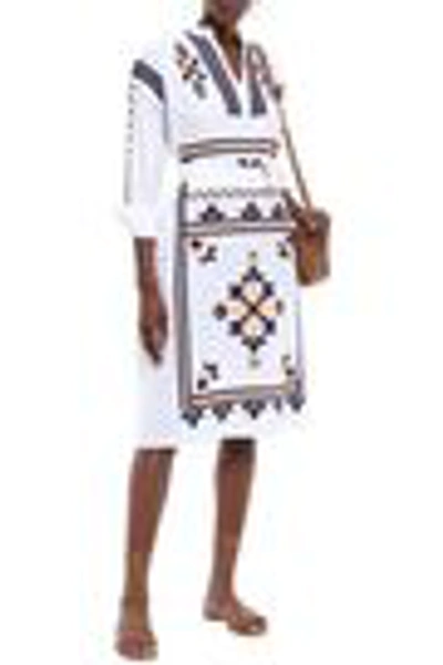Shop Antik Batik Anika Belted Embroidered Cotton-poplin Dress In White