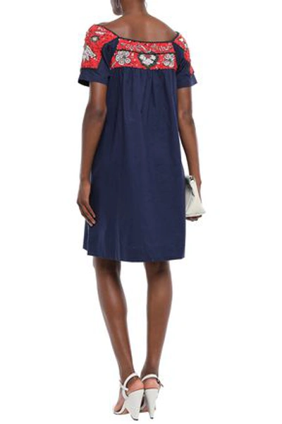 Shop Antik Batik Chacha Embellished Cotton-poplin Dress In Navy