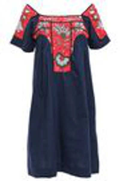 Shop Antik Batik Chacha Embellished Cotton-poplin Dress In Navy