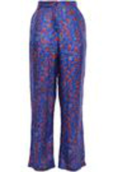 Shop Antik Batik Woman Floral-print Silk Crepe De Chine Straight-leg Pants Cobalt Blue