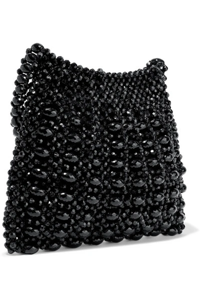 Shop Loeffler Randall Mira Beaded Satin Shoulder Bag In Black