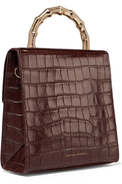 Shop Loeffler Randall Tani Mini Croc-effect Leather Tote In Dark Brown