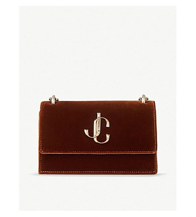 Shop Jimmy Choo Bohemia Velvet Clutch Bag In Rust