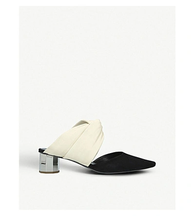 Shop Proenza Schouler Knotted Leather And Suede Heeled Mules In Blk/white