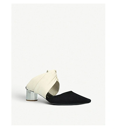 Shop Proenza Schouler Knotted Leather And Suede Heeled Mules In Blk/white