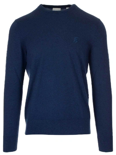 Shop Burberry Logo Crest Sweater In Blue