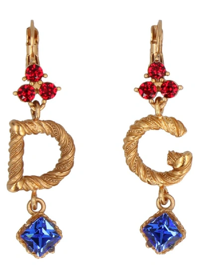 Shop Dolce & Gabbana Dg Logo Drop Earrings In Gold