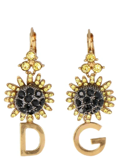 Shop Dolce & Gabbana Logo Crystal Embellished Earrings In Gold
