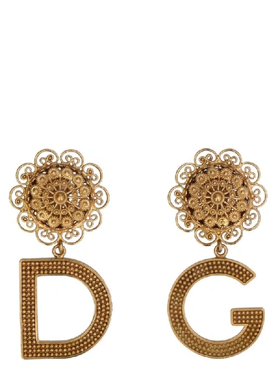 Shop Dolce & Gabbana Logo Embellished Clip Earrings In Gold