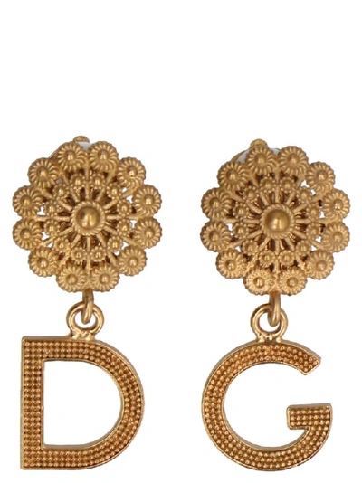 Shop Dolce & Gabbana Logo Embellished Earrings In Gold