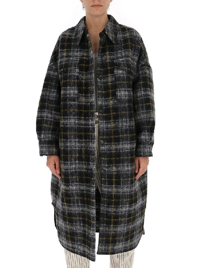 Shop Isabel Marant Étoile Checkered Single Breasted Coat In Black