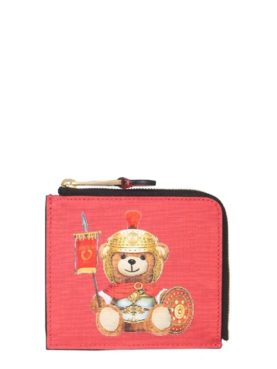 Shop Moschino Teddy Logo Zipped Wallet In Red