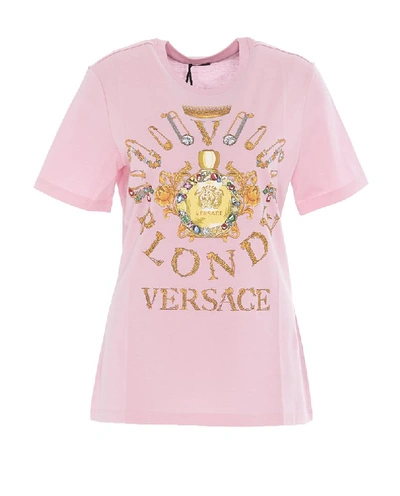 Shop Versace Logo Printed Crewneck T In Pink
