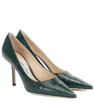 Shop Jimmy Choo Love 85 Croc-effect Leather Pumps In Green