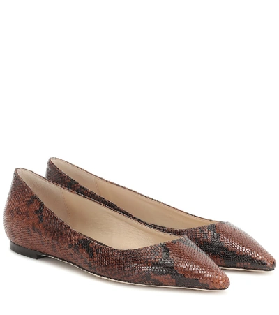 Shop Jimmy Choo Romy Leather Ballet Flats In Brown