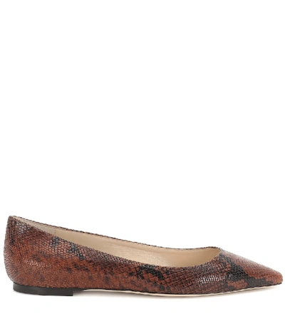 Shop Jimmy Choo Romy Leather Ballet Flats In Brown