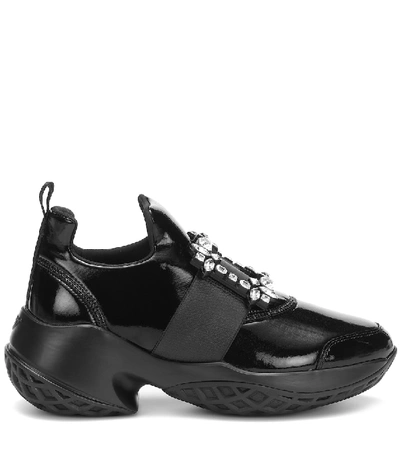 Shop Roger Vivier Viv' Run Leather Sneakers In Black