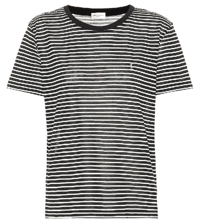 Shop Saint Laurent Striped Cotton T-shirt In Black