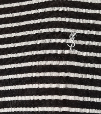 Shop Saint Laurent Striped Cotton T-shirt In Black