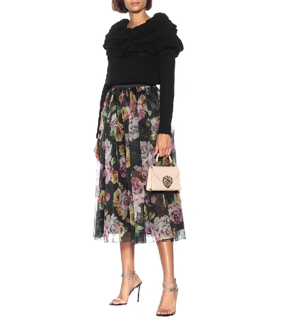 Shop Dolce & Gabbana Floral Silk-chiffon Midi Skirt In Black