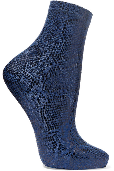 Shop Maria La Rosa Metallic Coated Printed Silk-blend Socks In Blue